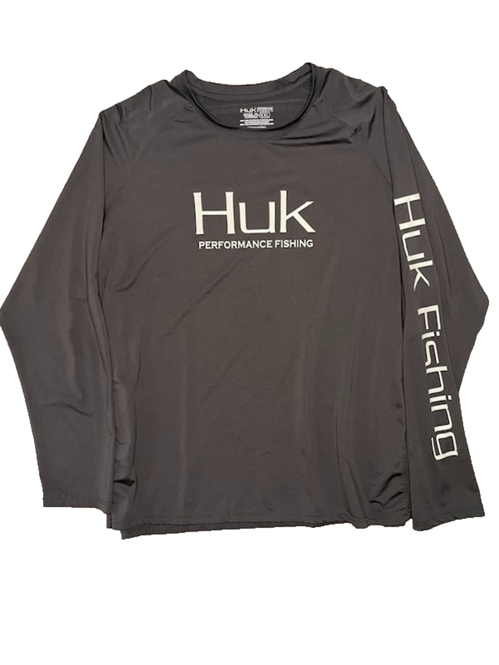 Huk Shirt Mens XXL Black Long Sleeve Spellout Performance Fishing Outdoors UV
